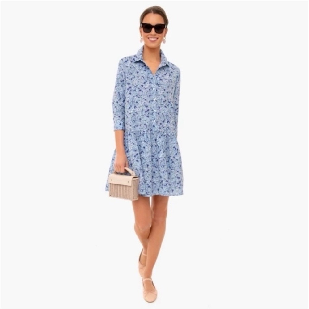 Tuckernuck Old Money Hayes Hydrangea Floral Mini Navy Dress Coastal Preppy M